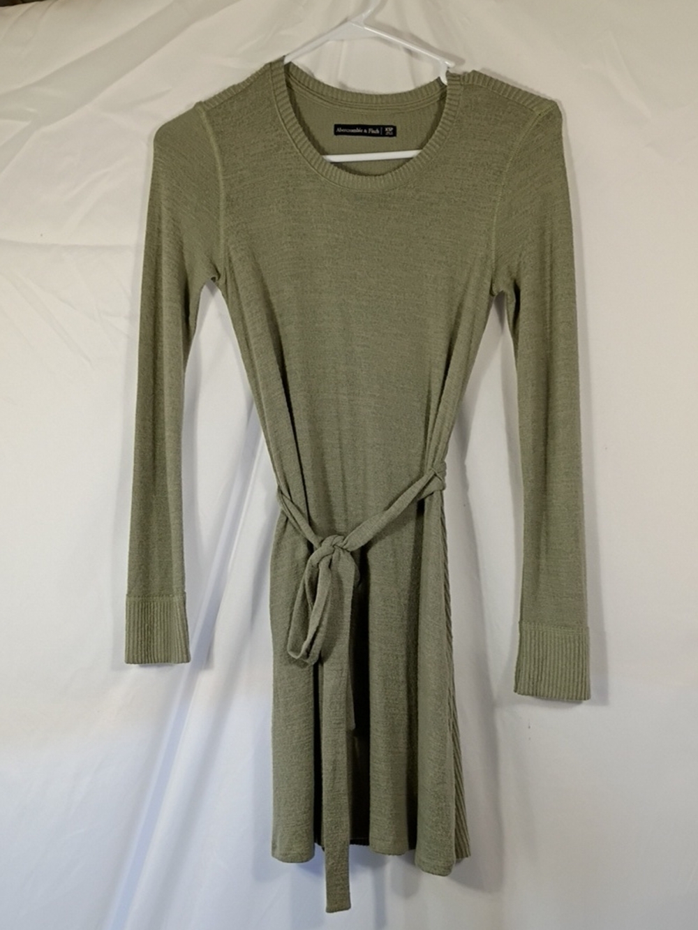 EUC Abercrombie & Fitch Olive Ribbed Long-Sleeve Tie-Waist Dress Women's Sz XSP